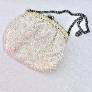 Vintage small Pearl & floral clutch by Christiana